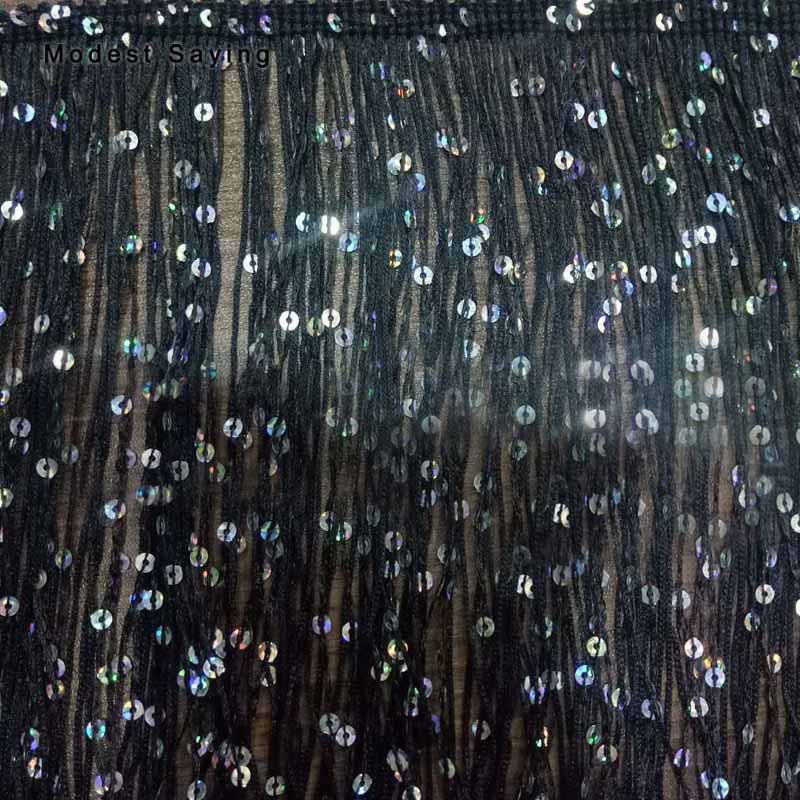 5 Yards Royal Blue 18cm Sequins Fringe Trim Ribbon Sewing Tassel Fringe Trimming Latin Dress Evening Gowns Garment Accessories: black