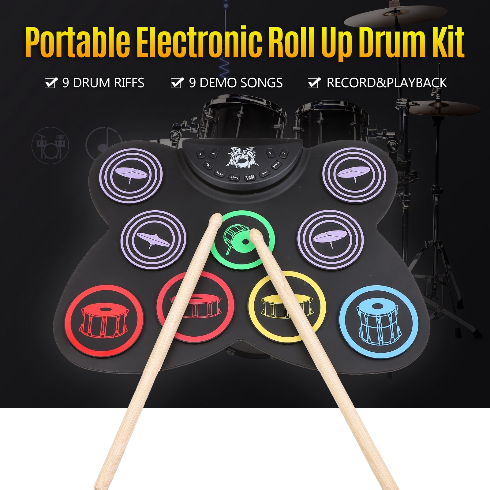 Portable Folding Drum Kit Silicone Foldable Electronic Drum Foldable Drum Sets Portable Drums for Beginners Practicing