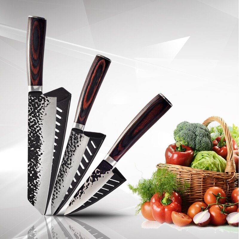 1806D Utility chef knife 8'' kitchen Knives-Set Sharp Cleaver kitchen tools Santoku Damascus Bread Knives Gif: 3 PCS Value setB