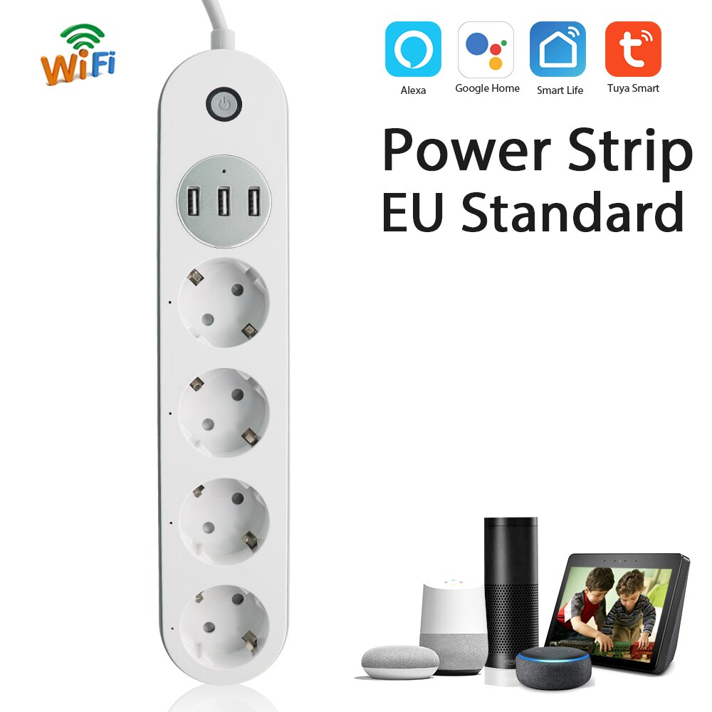 Wifi Smart Power Strip Intelligente Plug Socket Compatibel Met Alexa Google Ondersteuning Thuis Voice Control App Afstandsbediening Timer