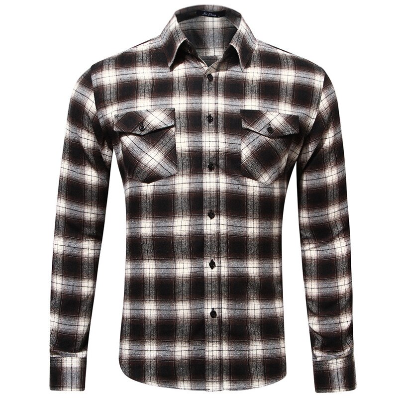 Herfst mannen Katoenen Plaid Shirt Slim Fit Lange Mouw Casual Mannen Tops Shirts mannen Controles Shirt 5 kleuren S-2XL: E / M