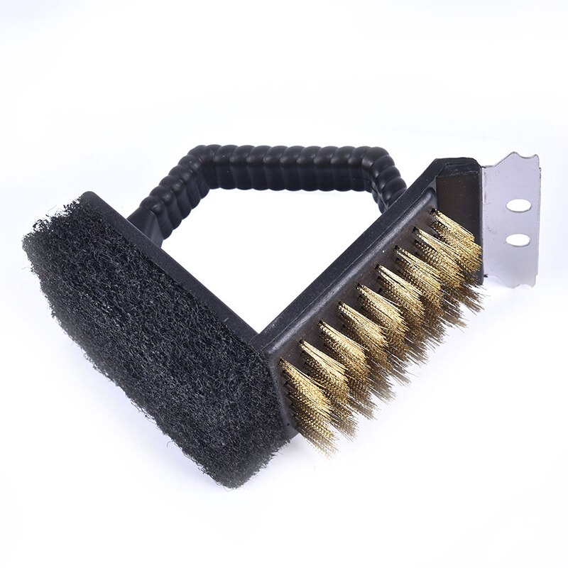 1pcs BBQ Accessories Triple Barbecue Grill Brush Copper Steel Cleaning Brushes Barbeque Cleaner