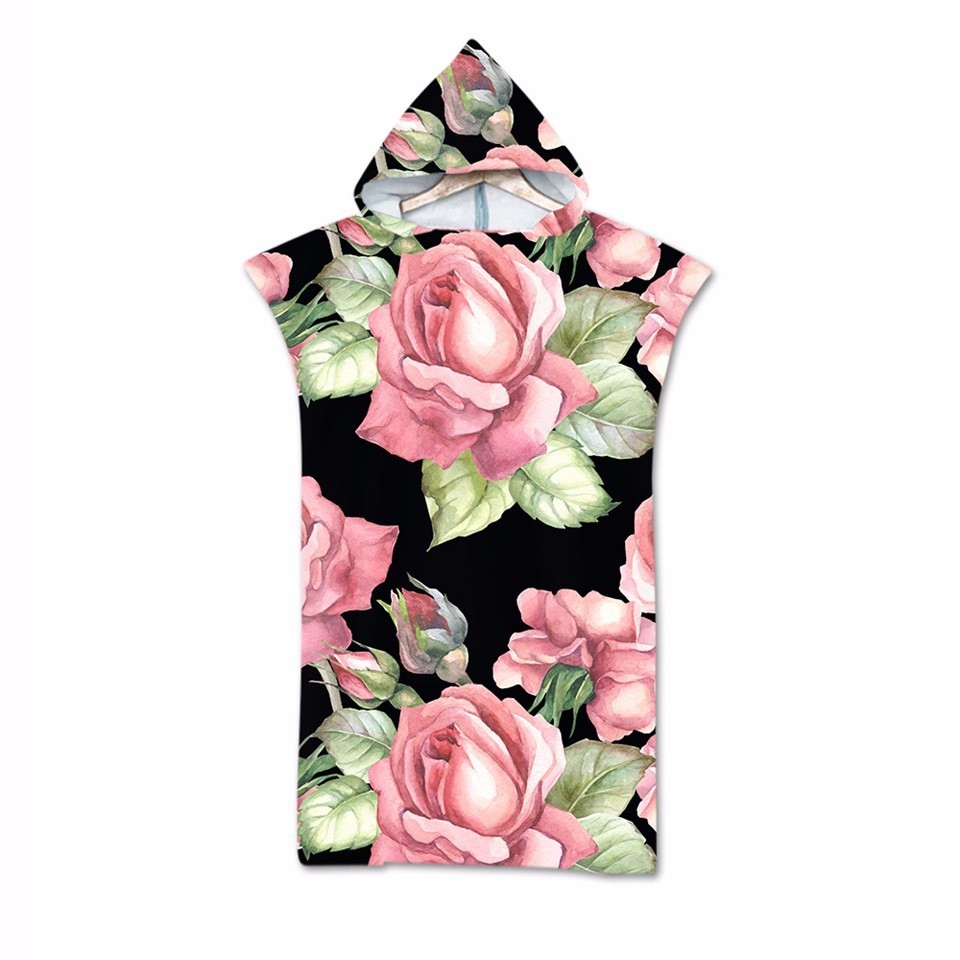 Dubbelzijdig Gedrukt Bloem Hooded Badhanddoeken Mantel Microfiber Romantische Rose Bloemen voor Volwassenen Mannen Vrouwen Strand Handdoeken: 3