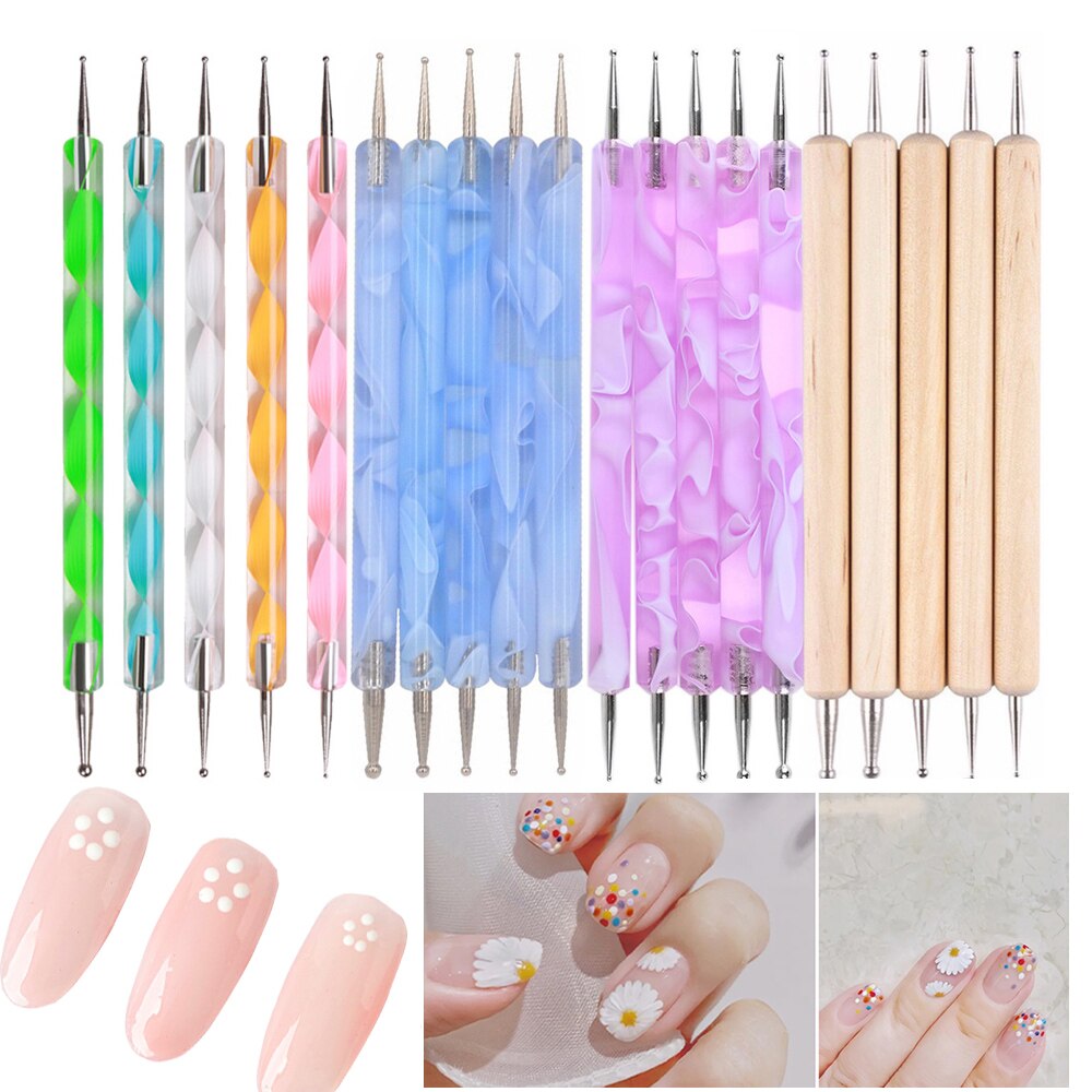 20pcs Nail Dotting Pen Tools Nail Art Marbleizing Painting Double Sided Crafts Mandala Rock Dotting Tool Nail Decoration