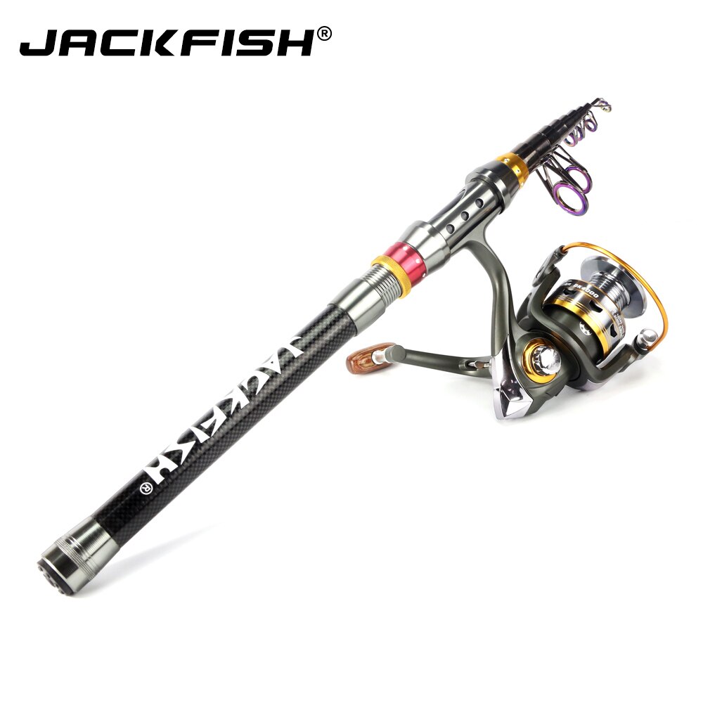 Jackfish komplet sæt teleskopfiskestang + fiskehjul med spinnende fiskehjul havstang kombi 1.8-3.6m stang+hjuls fiskegrej