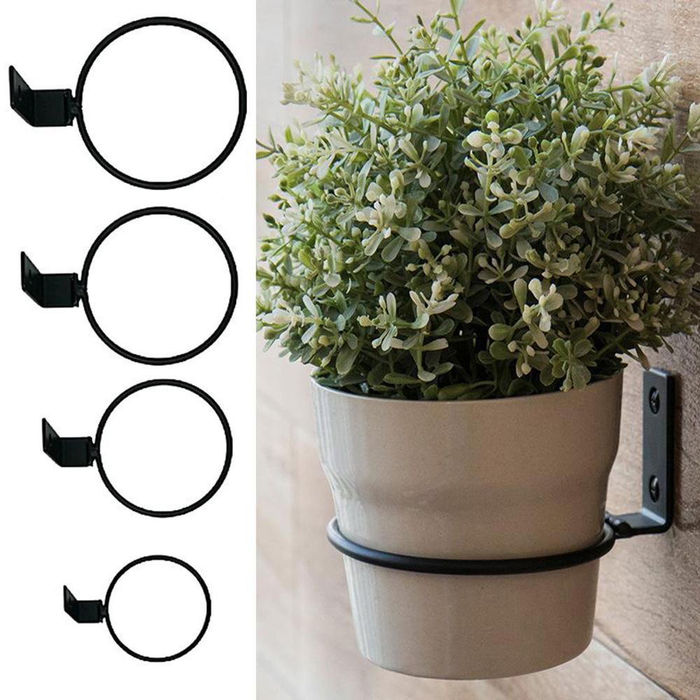 Metal Flower Pot Holder Ring Railing Wall Mounting Planter Pot Stand Stylish Sturdy Planter Rack For Office Outdoor Decor