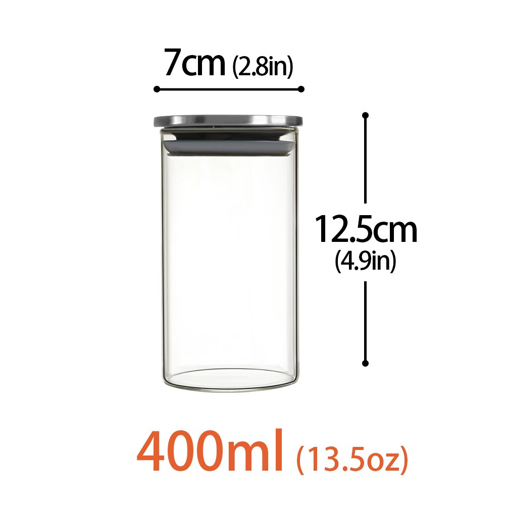 Frascos de almacenamiento de vidrio con tapas para cocina de acero inoxidable herméticas, latas selladas para almacenamiento de alimentos, especias, té y café, Banco de almacenamiento de dulces: 400ml