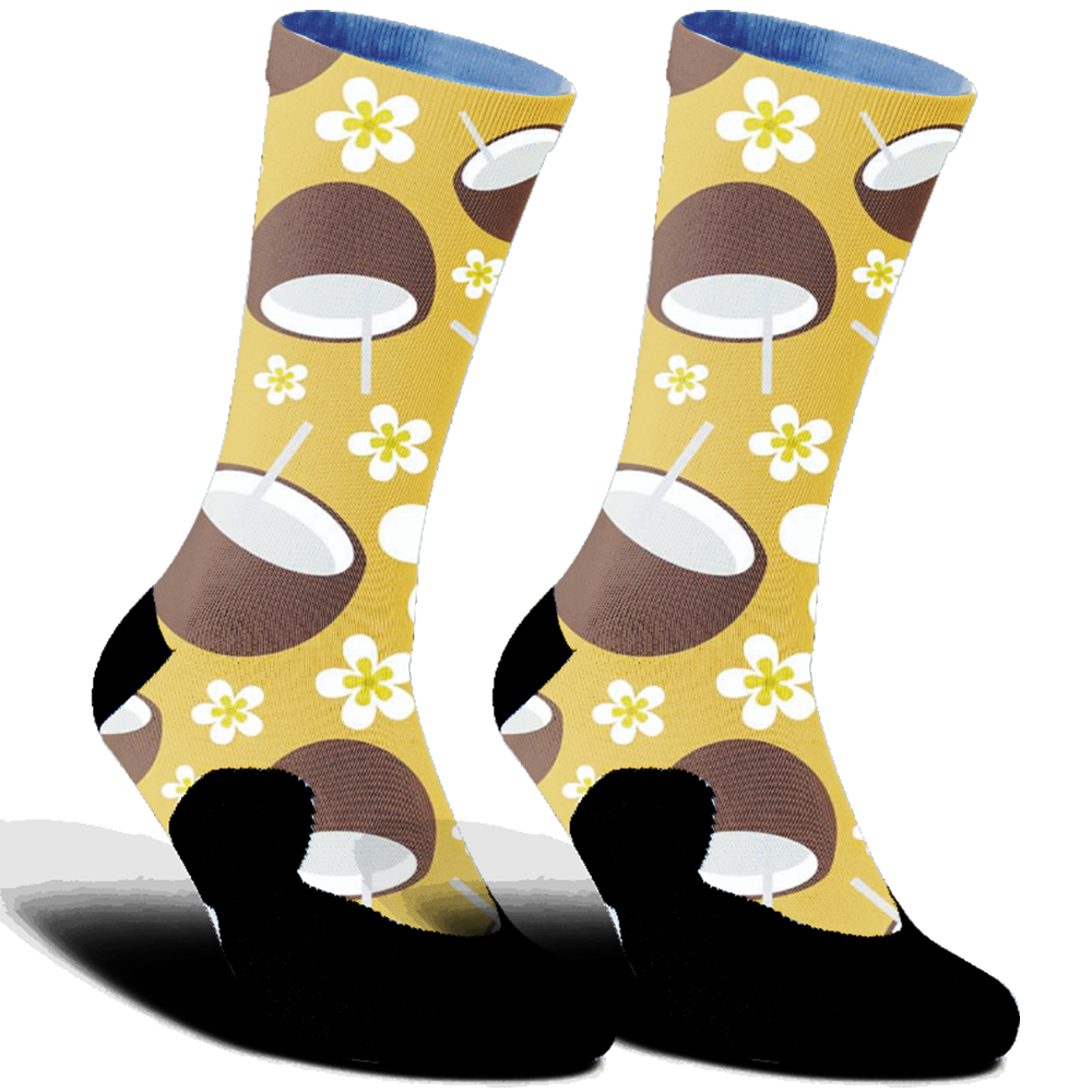 Highway bike sockscomfortable anti slip sports bike socks Skateboard Fruit Wine Glass print Cycling socks: L / Beige