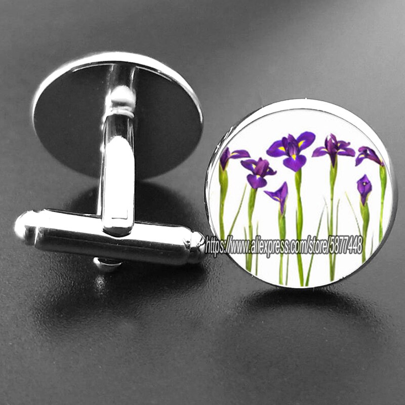 15mm blå iris glas cabochon kvinder manchetknapper lilla orkidé blomst jakkesæt skjorte manchetknapper mænd tilbehør: 10