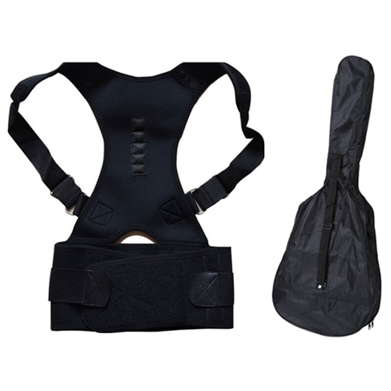 1Pcs 41 Inch Elektrische Akoestische Gitaar Tas Carry Schouder Bandjes Waterdicht Black & 1Pcs Houding Corrector Verstelbare-xl
