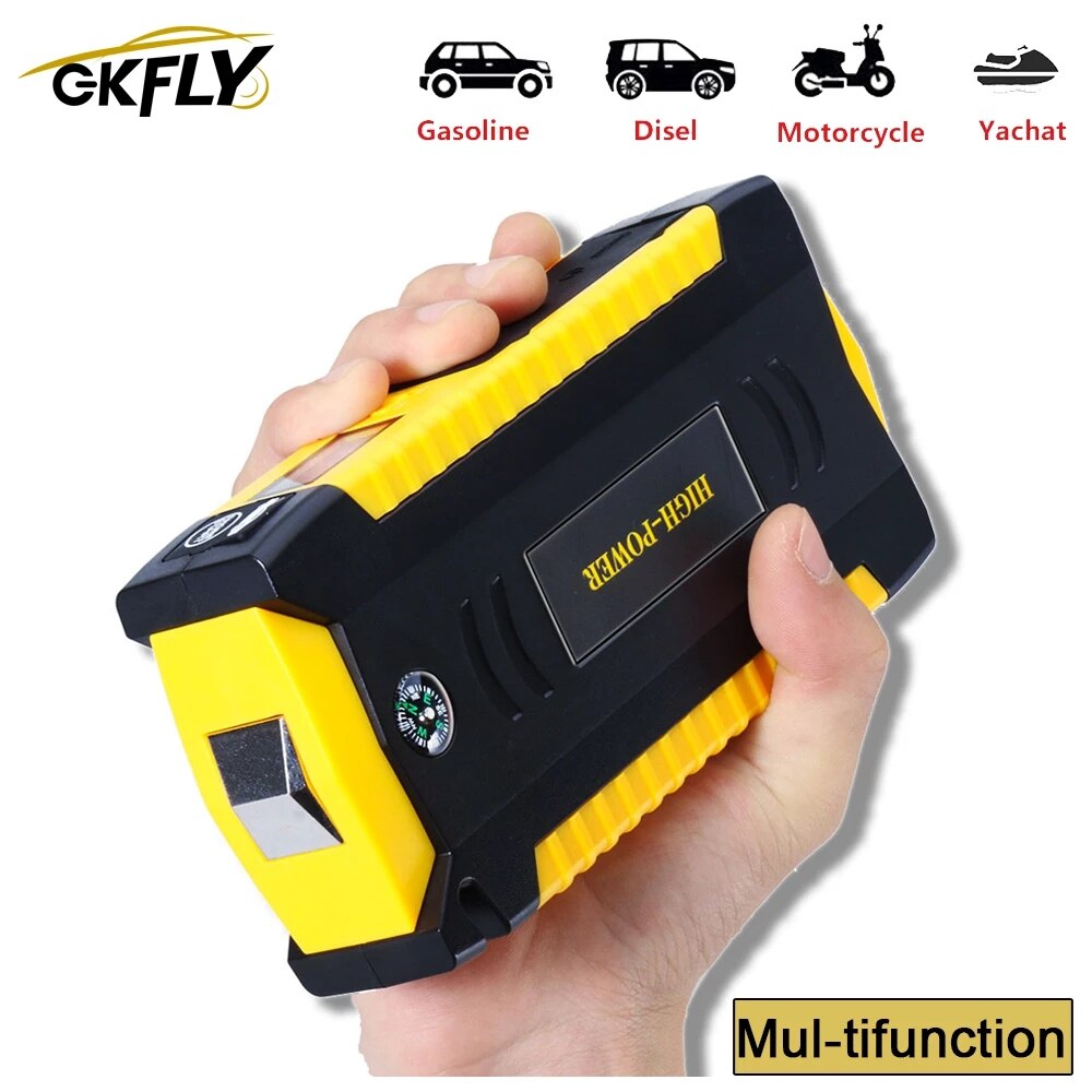 GKFLY High Capacity Car Jump Starter Power Bank 12V Portable Car Starter Starting Device Booster Starter with Cables Buster LED