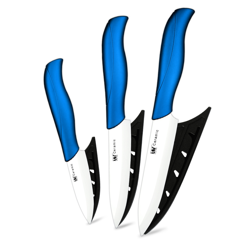 Keramik Messer 3 4 5 6 zoll Küchenmesser Set Peeler Zirkonia Schwarz Weiß Klinge Obst Koch Messer Vege Kochen werkzeug Stand Abdeckung Fall: Blue 3 Pcs Set 2