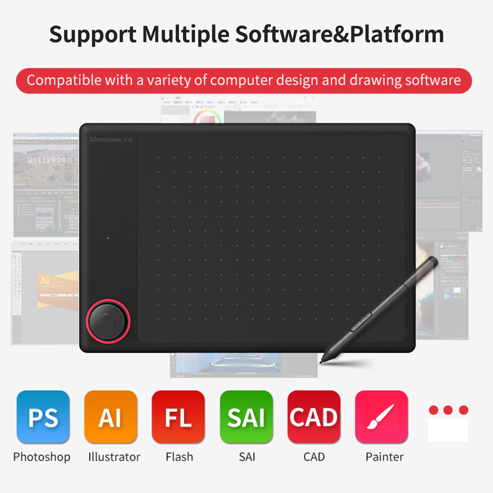 10moons G30 Graphics Drawing Tablet Ultralight Digital Creation Sketch with Battery-free Stylus 8192 Levels Pressure 12 Keys