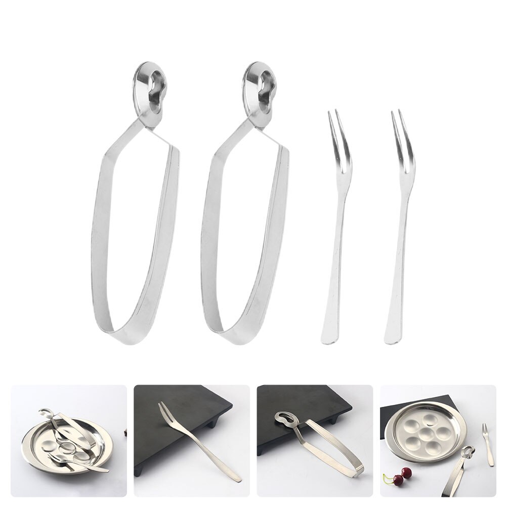 4Pcs Rvs Servies Eten Slak Clips Rvs Slakken Vorken Slak Tong En Vorken Voor Restaurant Home
