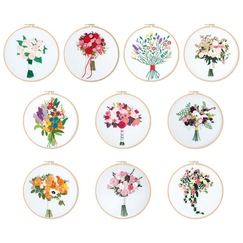 DIY Stamped Embroidery Starter Kit Embroidery Bouquet Material Package Embroidery Cloth Color Threads Tools Kit Handmade Tools