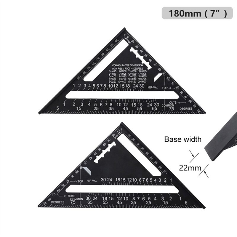 Angle Ruler Metric Aluminum Alloy Triangular Measuring Ruler Woodwork Speed Square Triangle Angle Protractor
