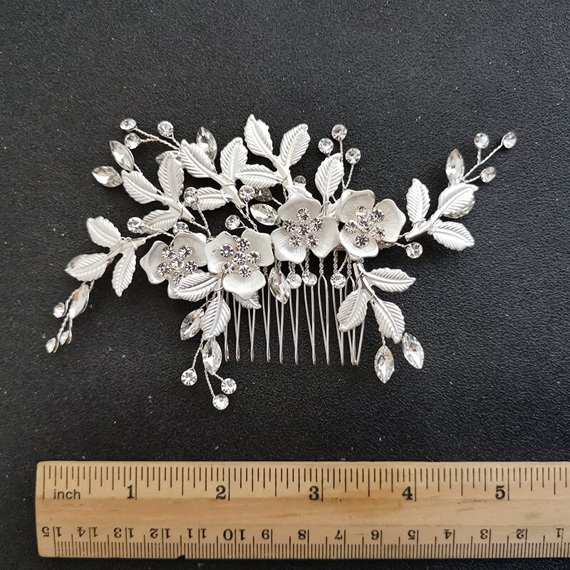 Slbridal handgemaakte oostenrijkse kristal bruids haarspeldjes haarspeldjes haarspeldjes bruidsmeisjes sieradensets: Zilveren haarkam