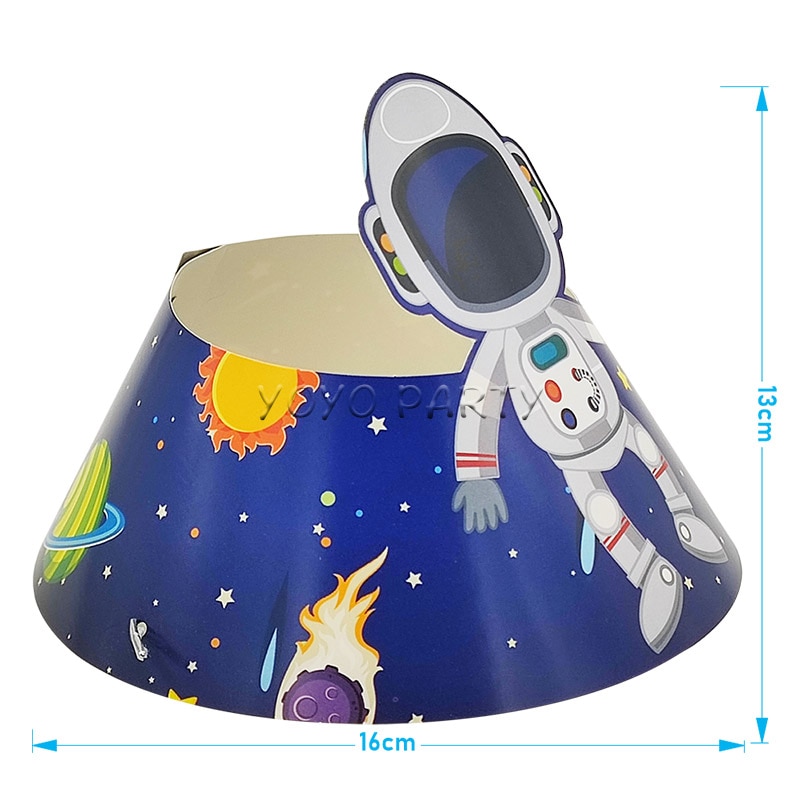 6 uds de cumpleaños sombrero de papel gorro para chico niño astronauta nave espacial Solar bebé ducha partido suministros Deco con banda elástica