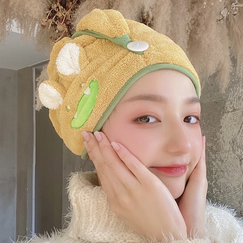 Hair Turban Quick Dry Bath Hair Drying Towel Head Wrap Hat Cap Bathing Tool Cartoon Pattern Hooded Towels For Kid Women Girl: Sunset yellow