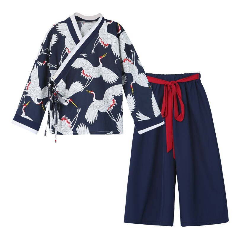 Japanilainen perinteinen puku lasten kimono nosturi haori vintage samurai tyttö itämaiset toppihousut poika lapset yukata aasialaiset vaatteet: Korkeus 100cm