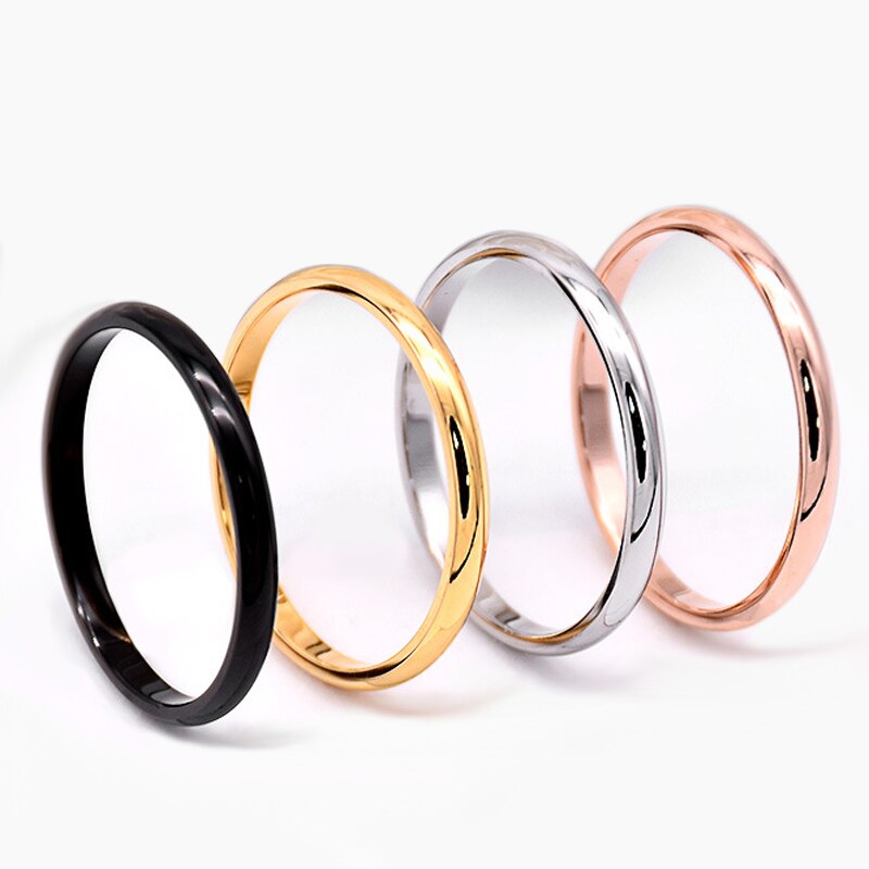 Anillo fino de acero inoxidable de 2mm, oro rosa y negro para mujeres y hombres, joyería minimalista para , de Simple, tamaño 3 a 10