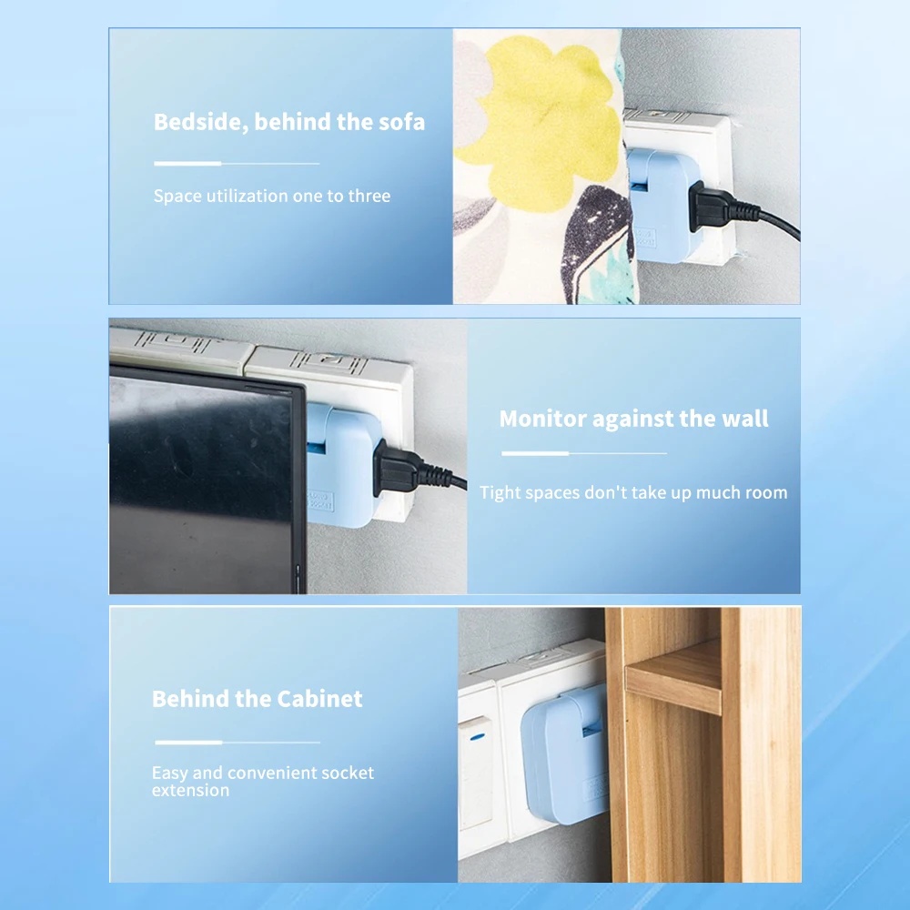 EU Plug 180 Degree Rotatable Socket Converter 3 in 1 EU Extension Plug Multi-Plug Mini Slim Wireless Outlet Adapter Sockets