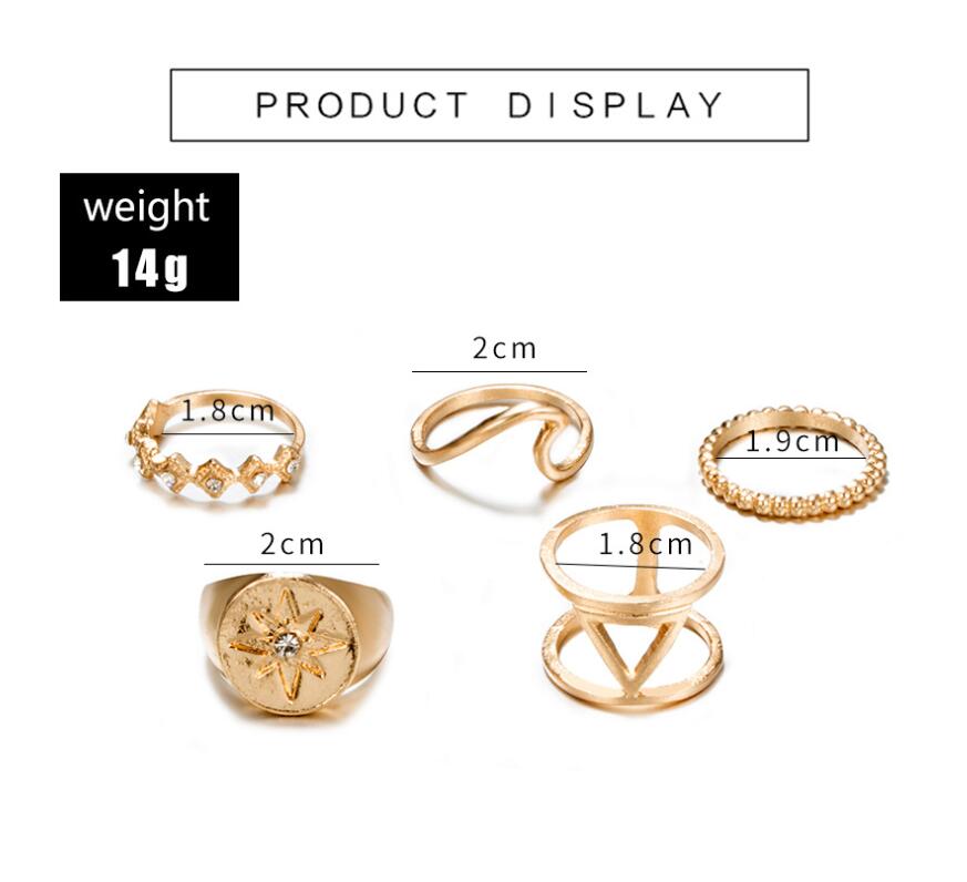 Tocona Vintage or anneaux ensembles pour femmes croix coquille étoile de mer cristal clair pierre géométrique bague de mariage bijoux: 3419-gold