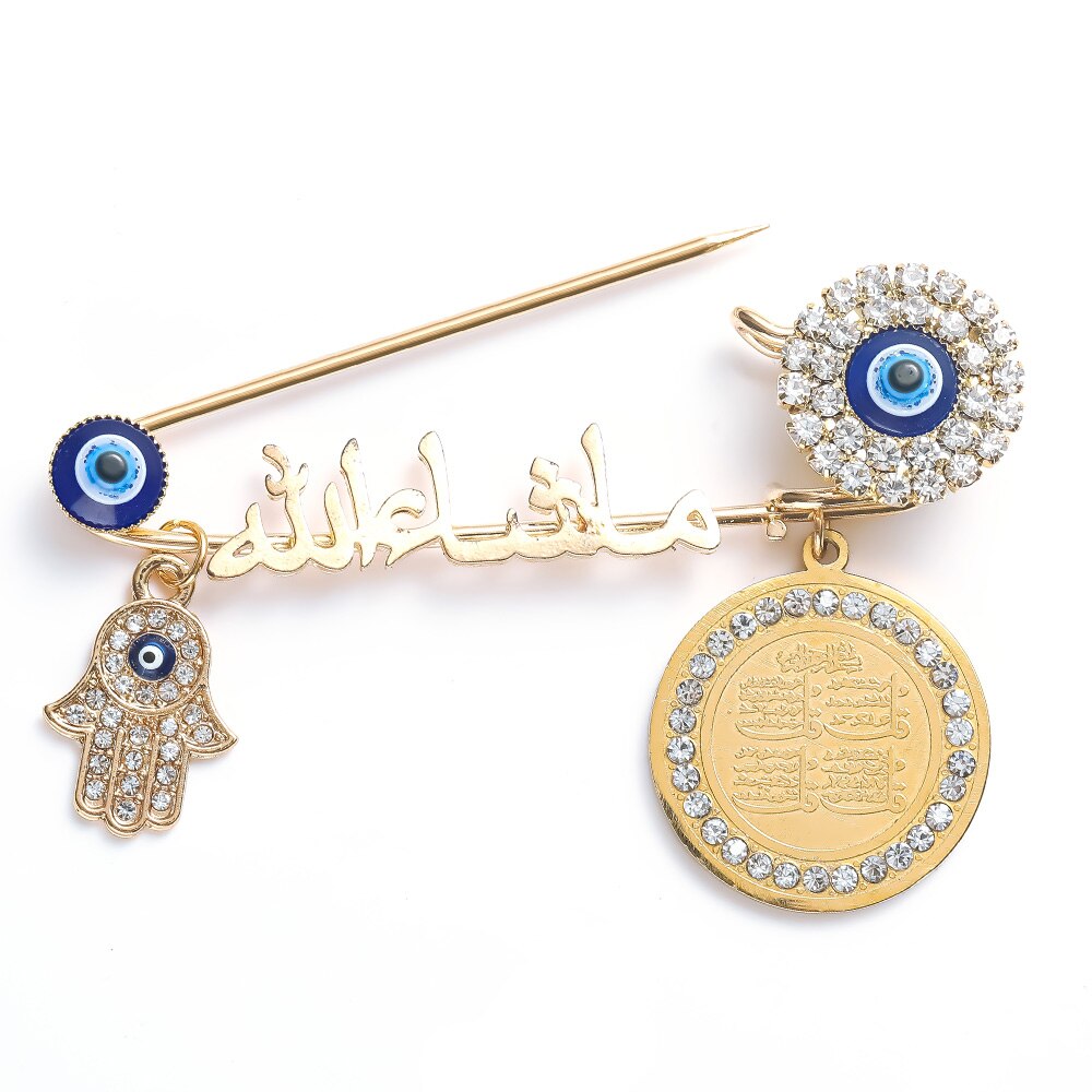 Koran Moslim Islam Mashallah In Arabisch Vier Qul Suras Hamsa Hand Van Fatima Turkse Evil Eye Broche Pins