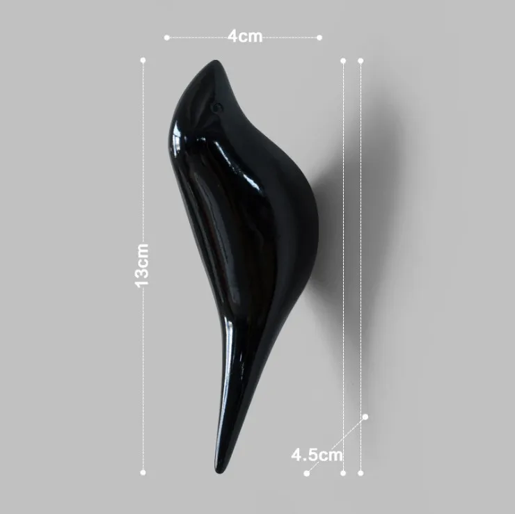 Accesorios creativos para el hogar, gancho decorativo de pared para pájaros, decoración de pared de resina, colgador de puerta de dormitorio, ganchos individuales estéreo, 1 Uds.: Negro
