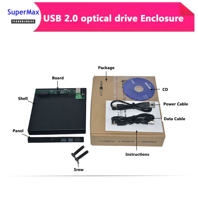 Ekstern usb 2.0 optisk stasjon kabinett etui optiske stasjoner utsalgsboks sata slim cd dvd-rom rw blu-ray