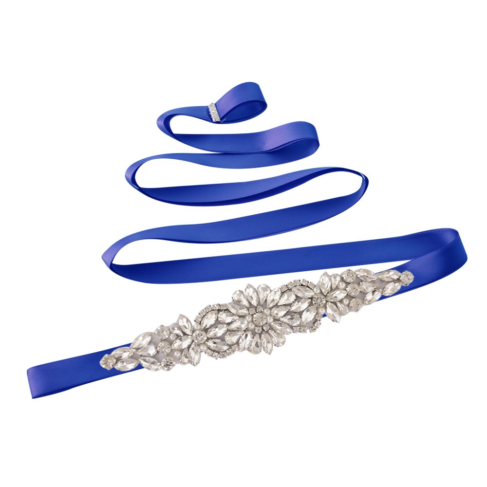 TRiXY S407 Rhinestones Belt Wedding Belt Silver Diamond Belt Crystal Bridal Belt Sash for Wedding Gown Shiny Wedding Accessories: royal blue