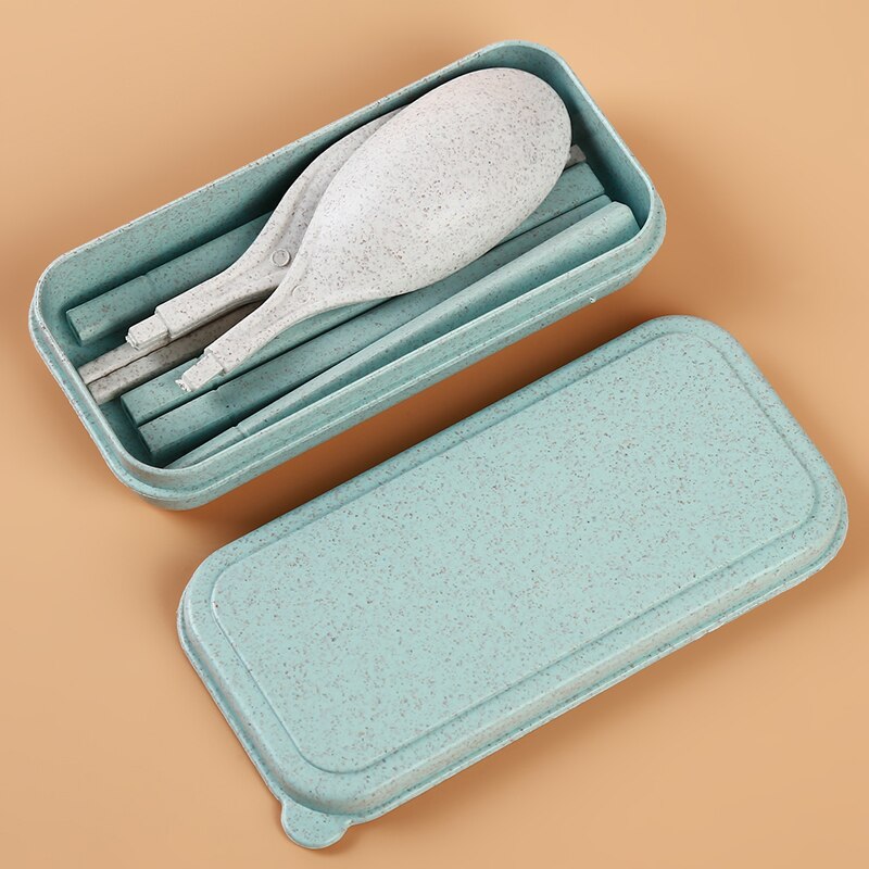 Set portabil de tacâmuri cu furculiță din paie de grâu set de tacâmuri pliabile pliabile cu bețișoare cu cutie set de tacâmuri de călătorie pentru picnic pentru camping: Verde