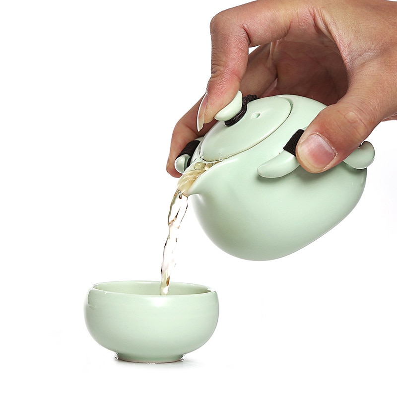 Juego de té portátil que incluye 1 tetera y 2 tazas de té, tetera bonita y fácil, tetera portátil de cerámica de viaje China gaiwan