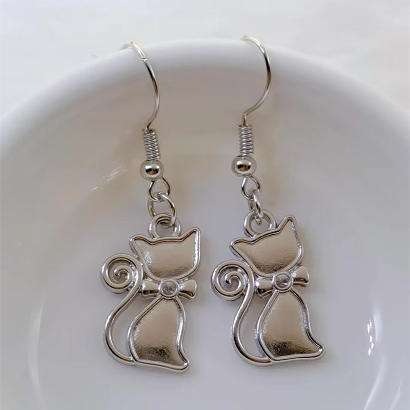 Leuke cartoon kat hanger oorbellen Leuke luie kat hangen handgemaakt Leuke kitten dieren hanger oorbellen Meisje cadeau