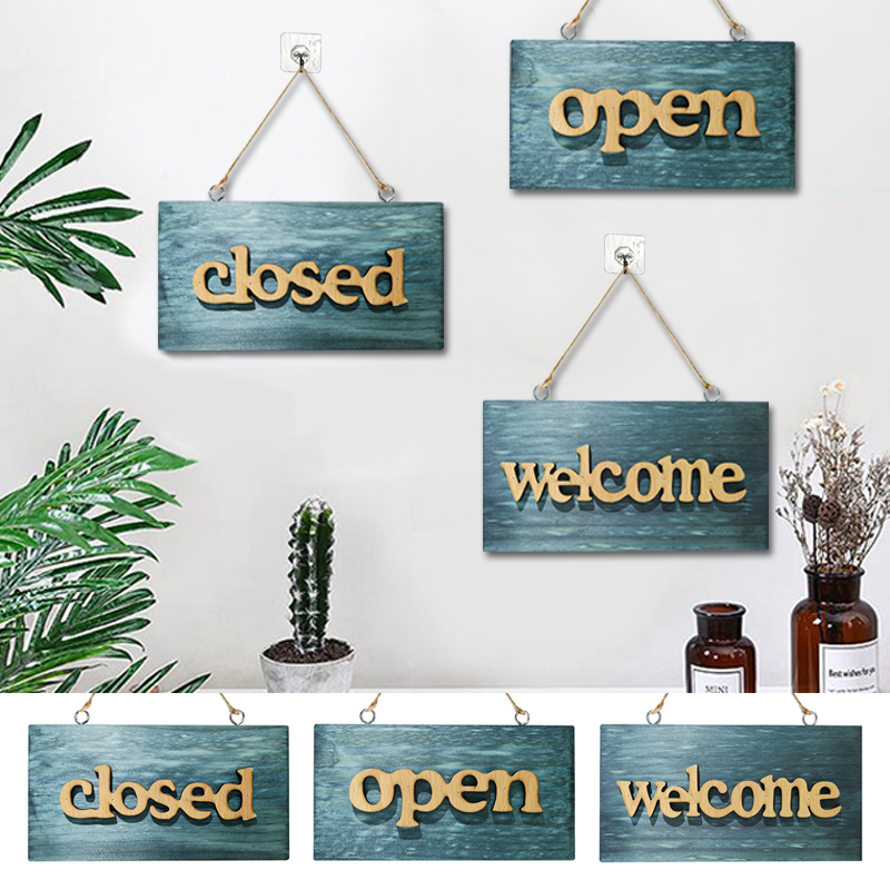 Home Hotel Restaurant Decorative Plaques & Signs Open Closed Welcome Letters Pattern Hanging Rectangle Wood Board