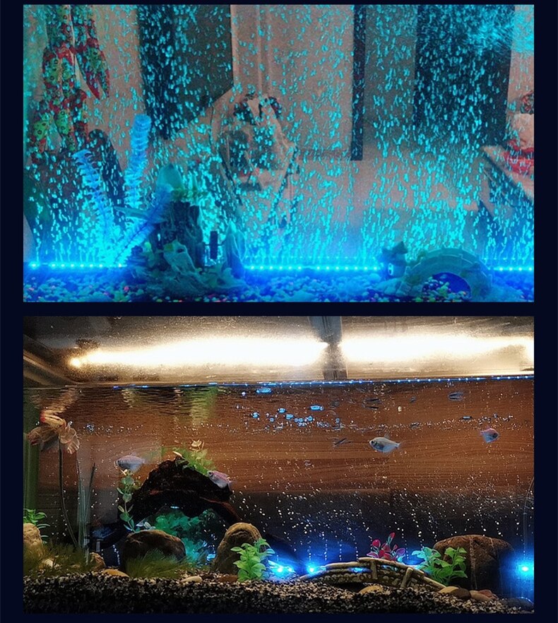 Luces LED impermeables para acuario, tira de luces de colores con burbujas, 15/26/36 CM, enchufe europeo y estadounidense, decoración para peceras