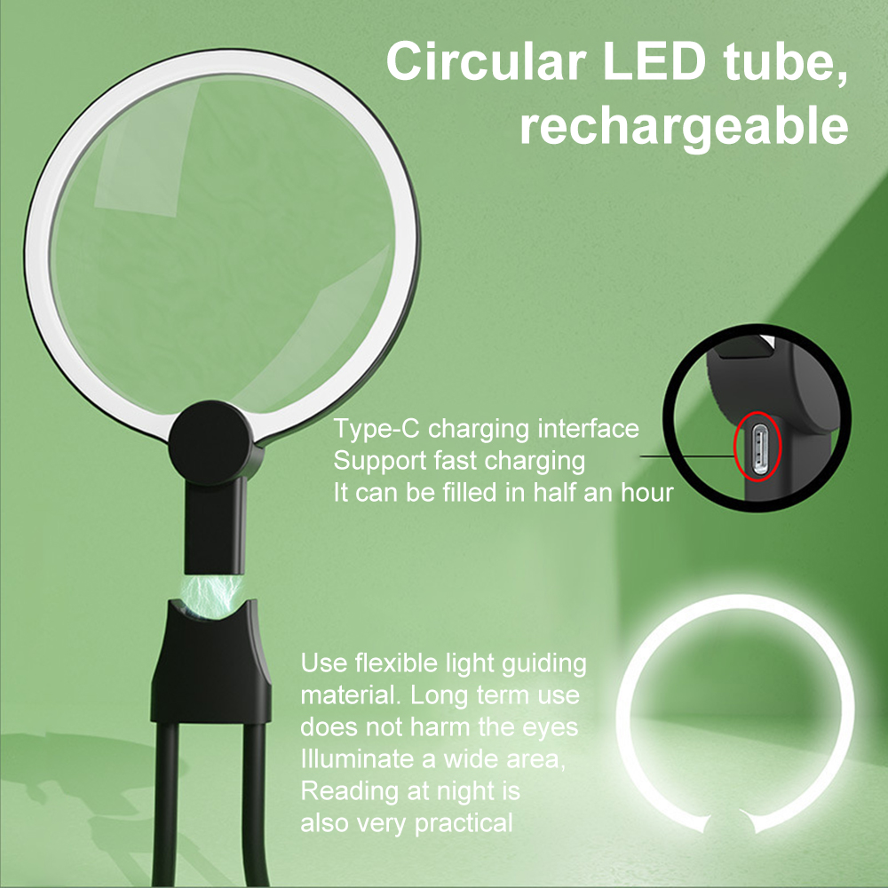 5x handsfree vergrootglas vergrootglas met licht voor senioren, zichtbaar lezen, repareren, naaien