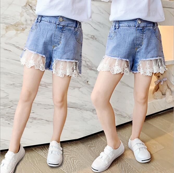Baby Girls Denim Shorts Teenagers Summer Lace Short Pants Kids Beach Clothes Children's Shorts For Teenage Girls 4 6 8 10 12 14T
