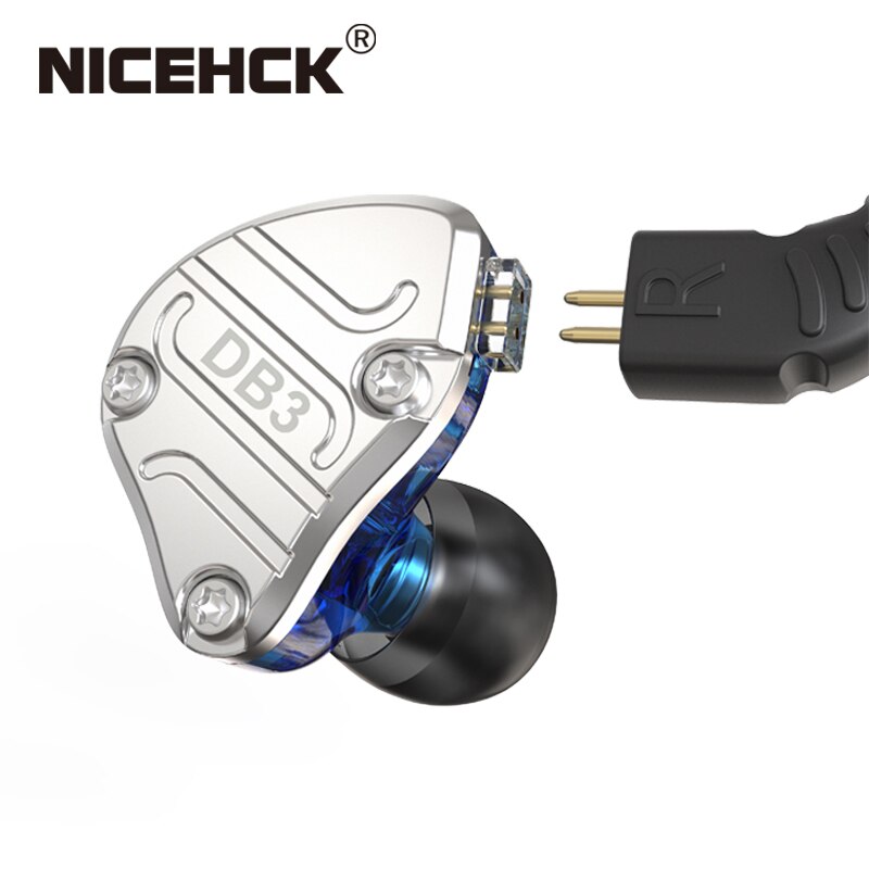 Nicehck fone de ouvido para corrida db3 2dd + 1ba, fone de ouvido híbrido de 3 unidades principais, para monitorar corrida e esporte, fone de ouvido earbud, headset hi-fi iem 2020 dj 2pin nx7 x49