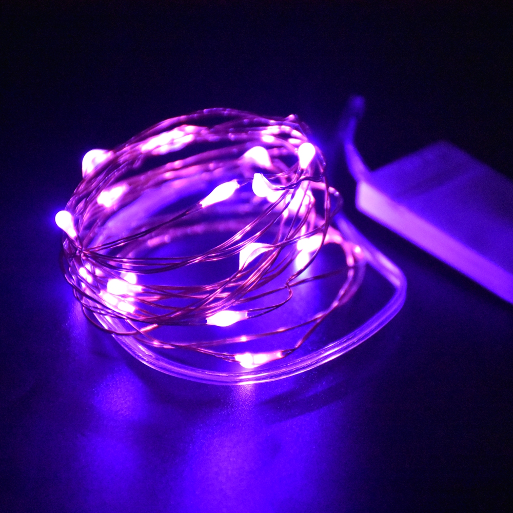 Cadena de luces LED CR2032 con pilas, Mini luces de hadas para manualidades, decoración hecha a mano, cumpleaños, 1m / 2m: Morado / 300 W