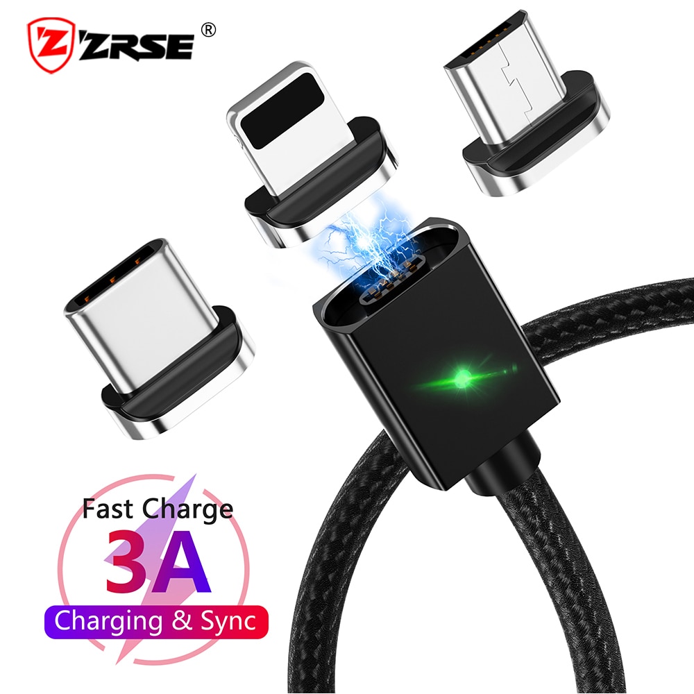 Zrse 3a magnetische kabel voor iphone samsung snel opladen micro usb-kabel type c kabels voor huawei oneplus xiaomi redmi note 7 k20