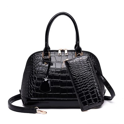 female Shell small bag Women PU leather totes bag handbags European American crocodile pattern shoulder Messenger bag: black  with wallet