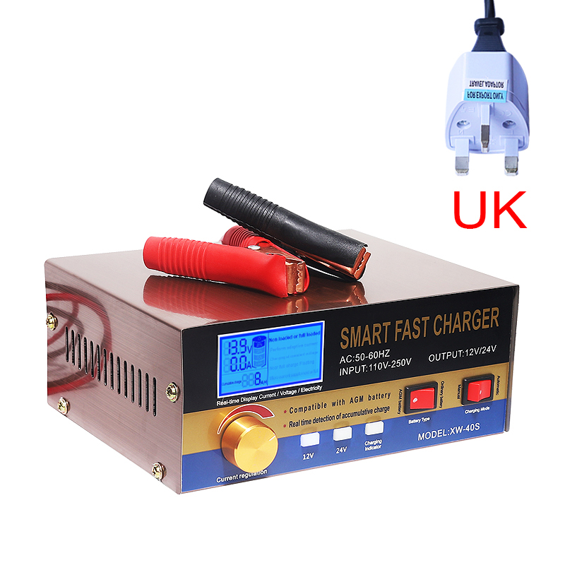 AGM Start-stop Car Battery Charger, 400W Intelligent Pulse Repair Lead acid Battery Charger 12V 24V Truck Motorcycle Charger: UK