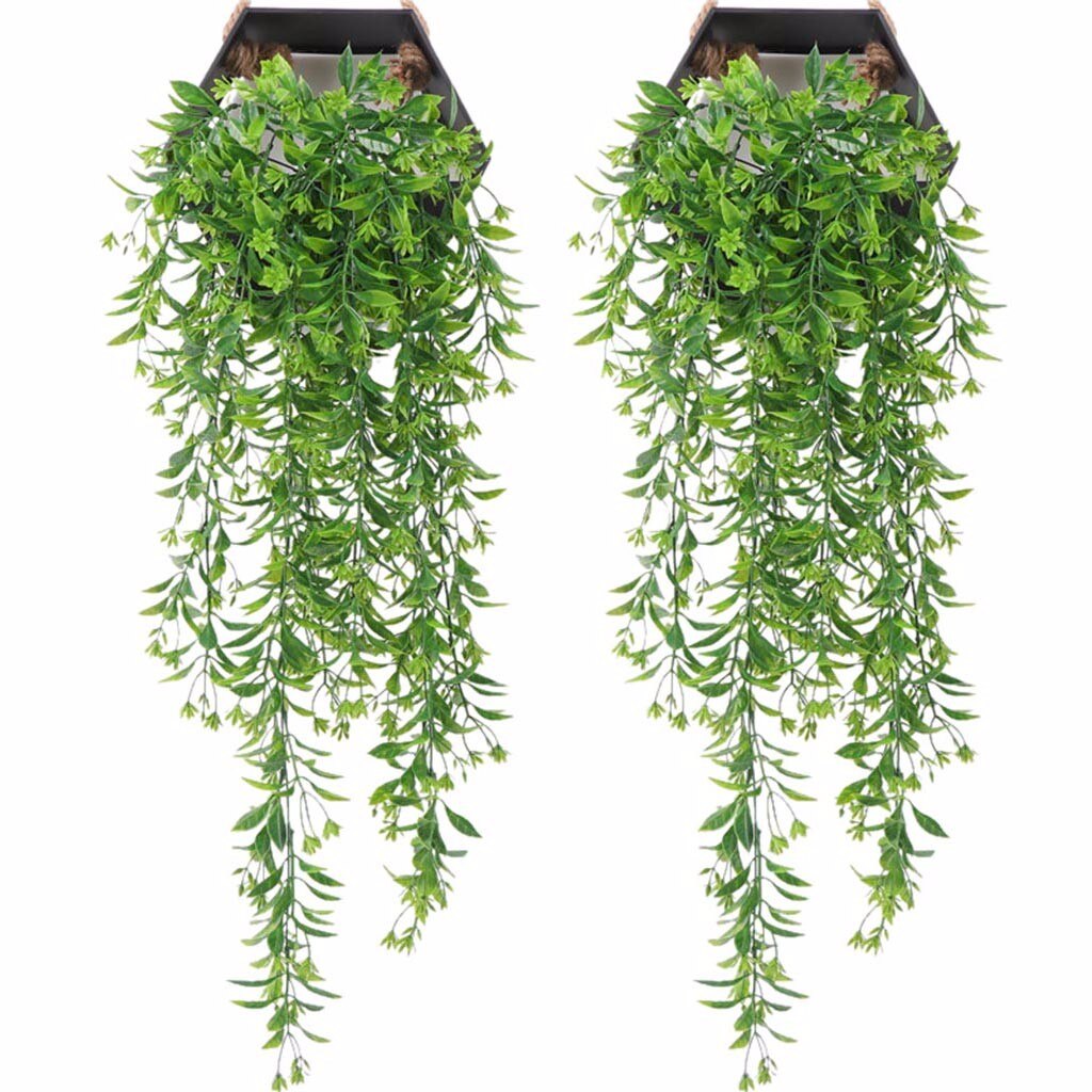 2 Pcs Artificial Plants Hanging Garland Vine Flower Trailing Bracket Plant Garden Artificial Hanging Plants Home Decoration: Green