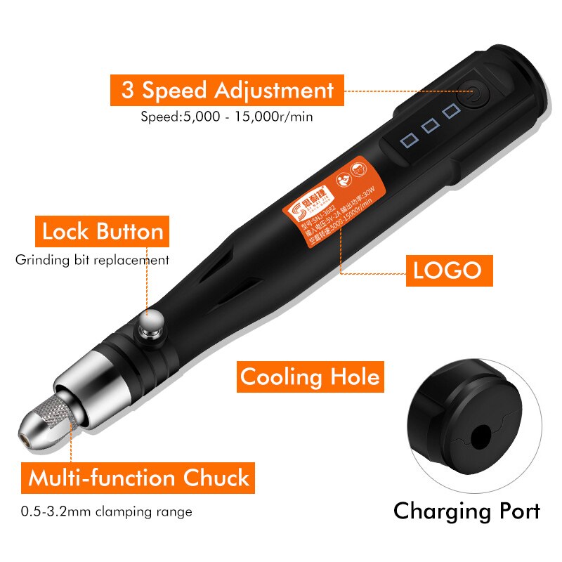 15000rpm USB Engraving Pen Mini Drill Rotary tool With Grinding Accessories Set Multifunction Mini Engraving Pen For Dremel Tool