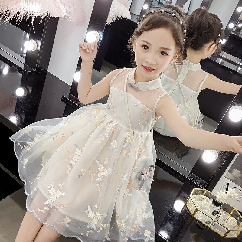 Barn hanfu klänning kinesiska dansdräkter broderi cheongsam mesh kjolar kinesisk stil folkdräkt för barn  sl1093