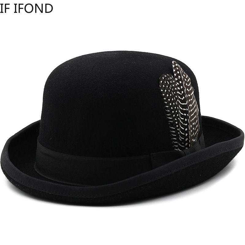 100% Wool Felt Jazz Fedoras Hats Bowler Hat For Men Women Party Formal Derby Hats Classic Church Cap