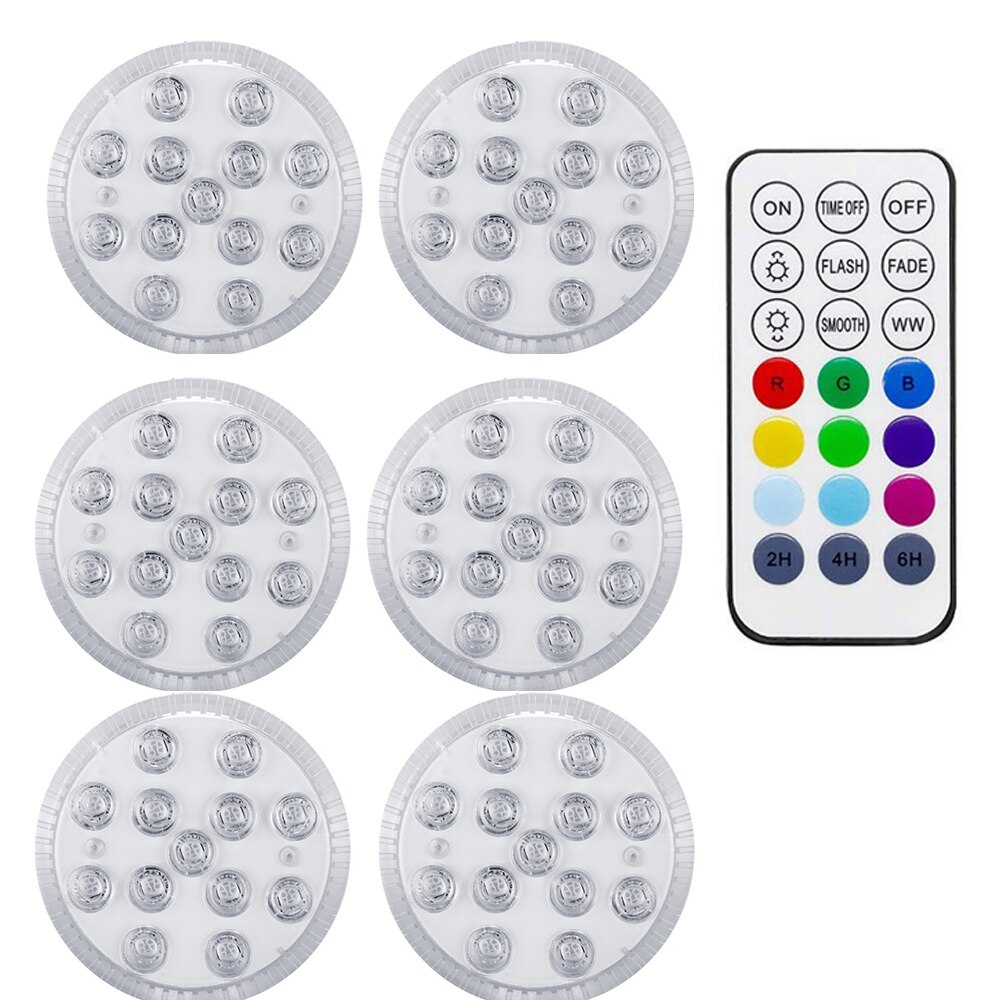 13 LED RVB Lumière Submersible Magnétique Ventouses RF Télécommande Sous-Marine Lampe De Nuit En Plein Air Piscine Vase Garden Party: 6 lamp 1 remote