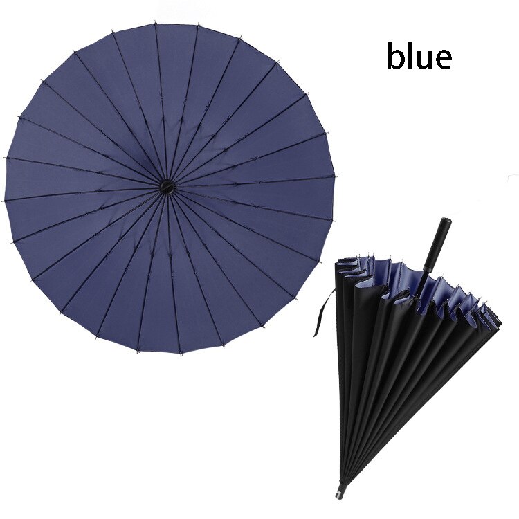 Paraguas de lluvia de calidad para hombres 24K fuerte doble a prueba de viento de fibra de vidrio de mango largo: blue