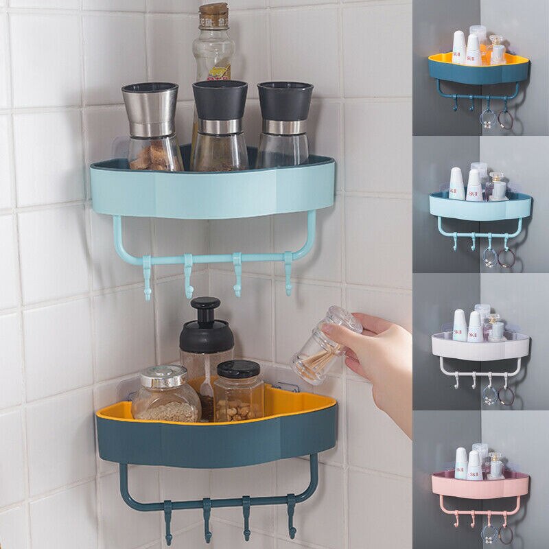 Estante de ducha Triangular para baño, esquinero de almacenamiento, organizador de ganchos